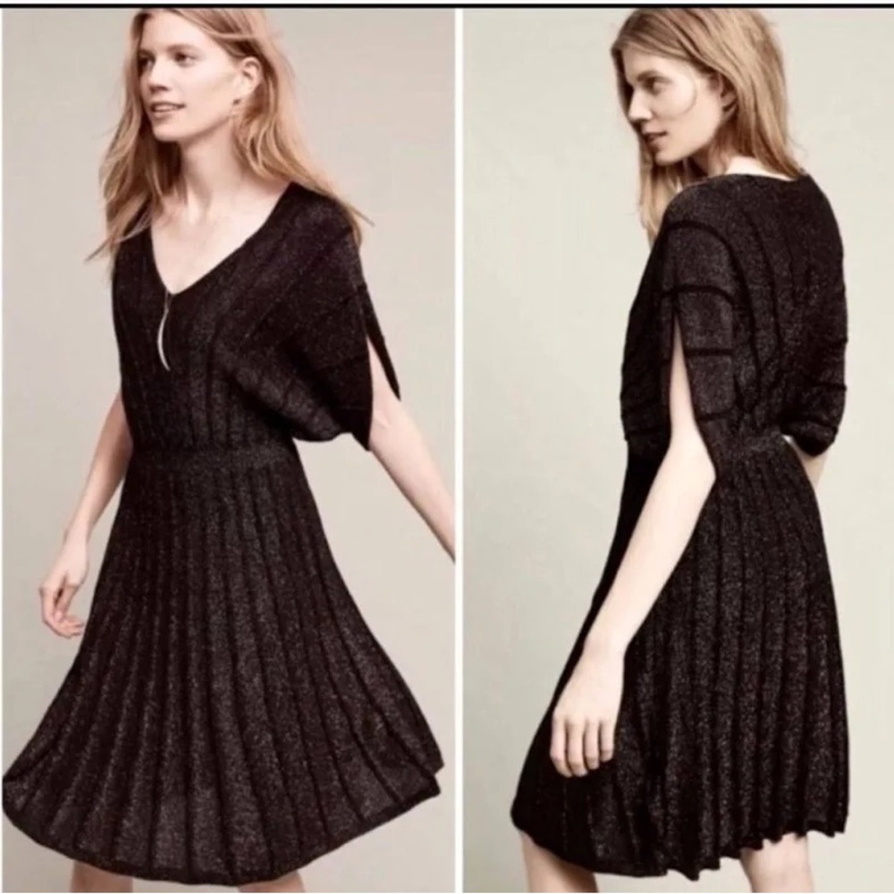 Anthropologie Shimmering Black Midi Dress NEW